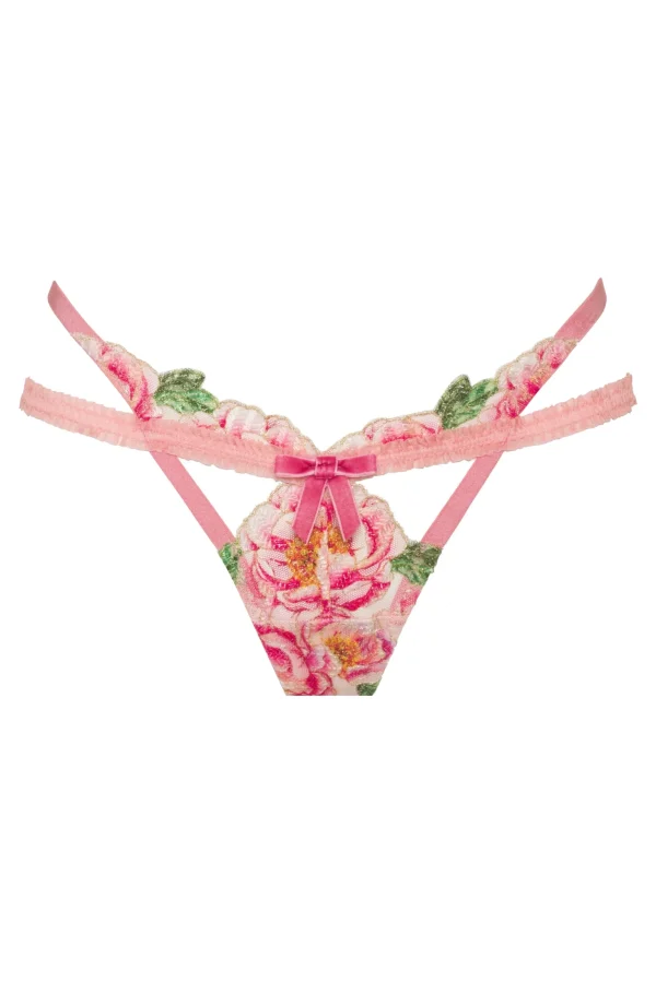 Clearance For Love & Lemons Needle Point Roses Thong Panty Pink