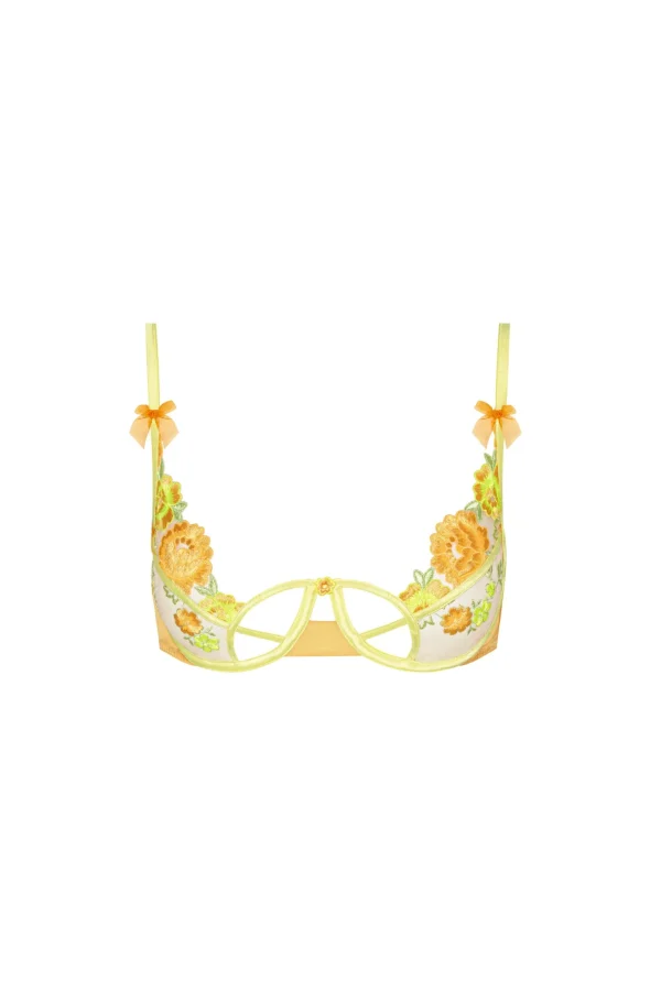 Cheap For Love & Lemons Neon Rose Embroidery Bra Orange