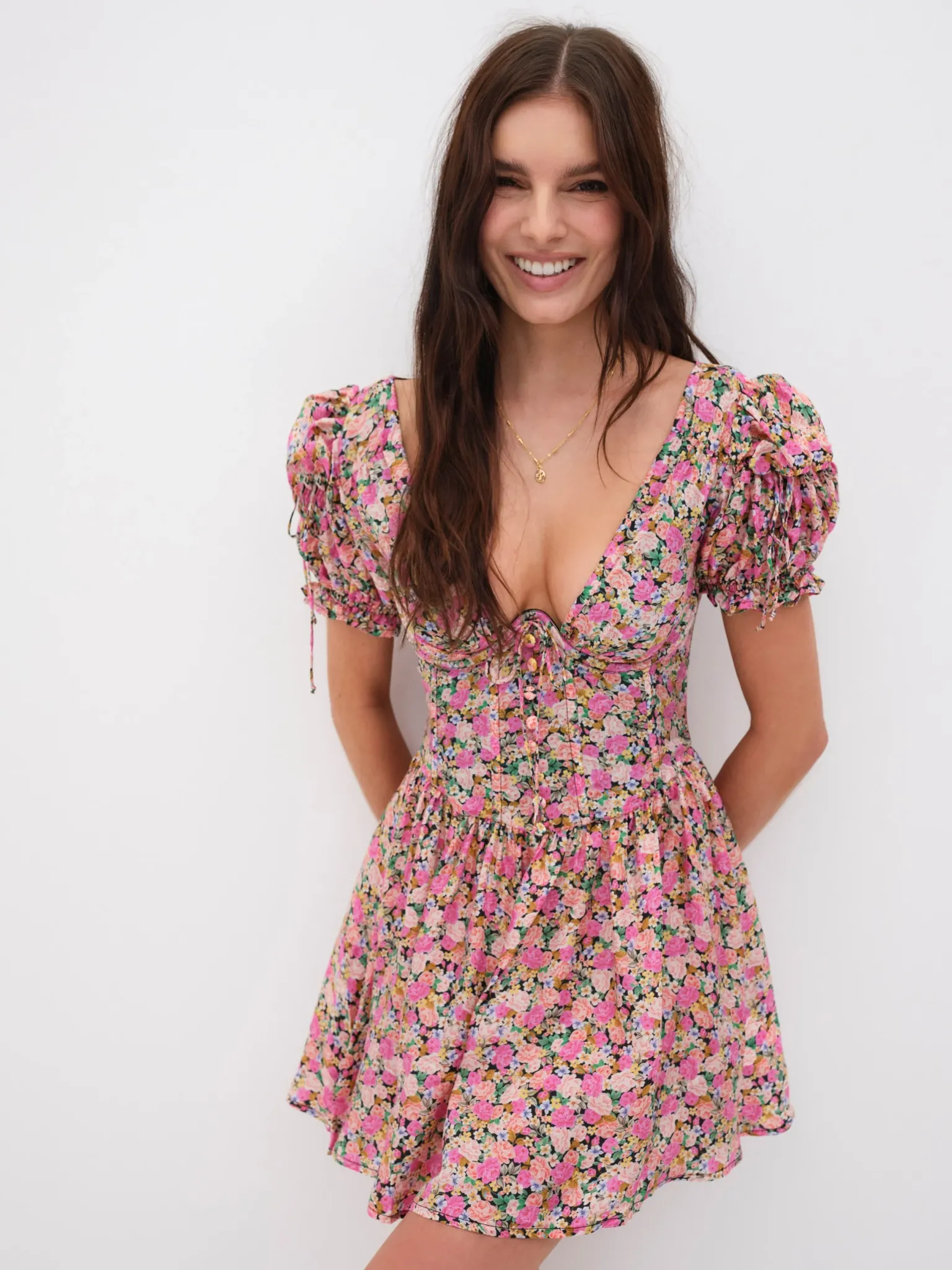 paulina_puff_sleeve_mini__0-1.webp Store For Love & Lemons Paulina Puff Sleeve Mini Dress Multi