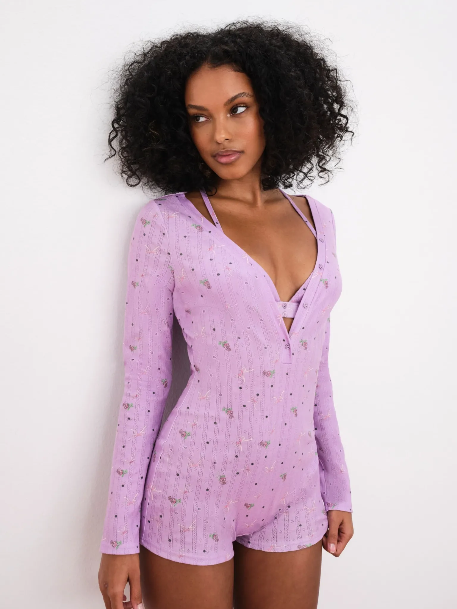 pointelle_deep_v_onesie_3.webp Cheap For Love & Lemons Pointelle Deep V Onesie Pink