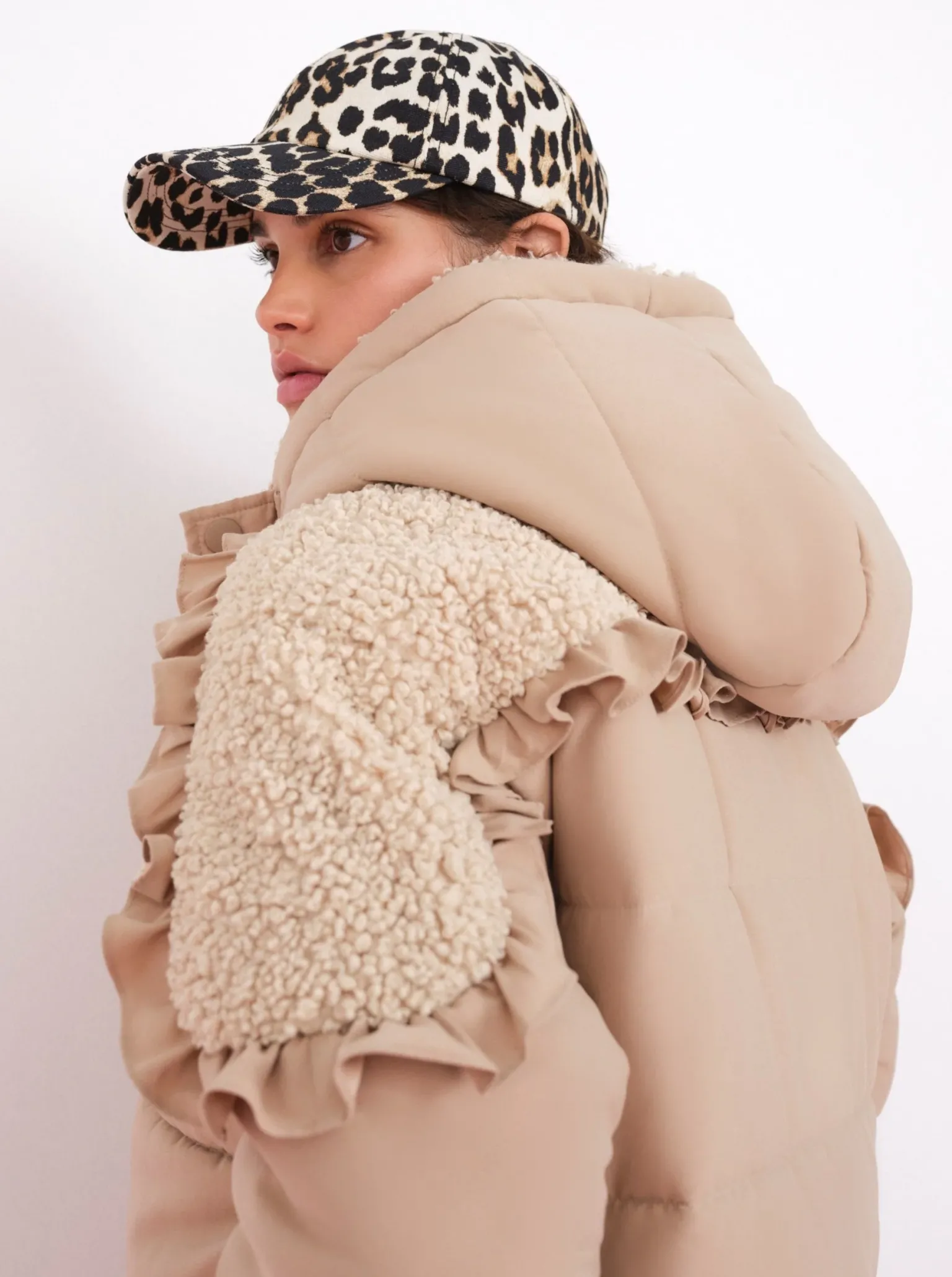 puffer_jacket_with_ruffle_1-2.webp Shop For Love & Lemons Puffer Jacket With Ruffle Trim Neutral