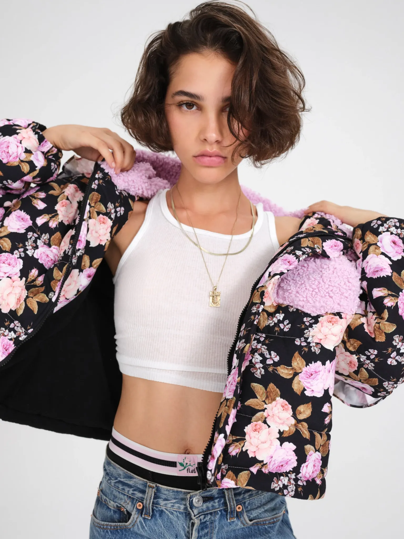 puffer_jacket_with_ruffle_1.webp Best Sale For Love & Lemons Puffer Jacket With Ruffle Trim Black