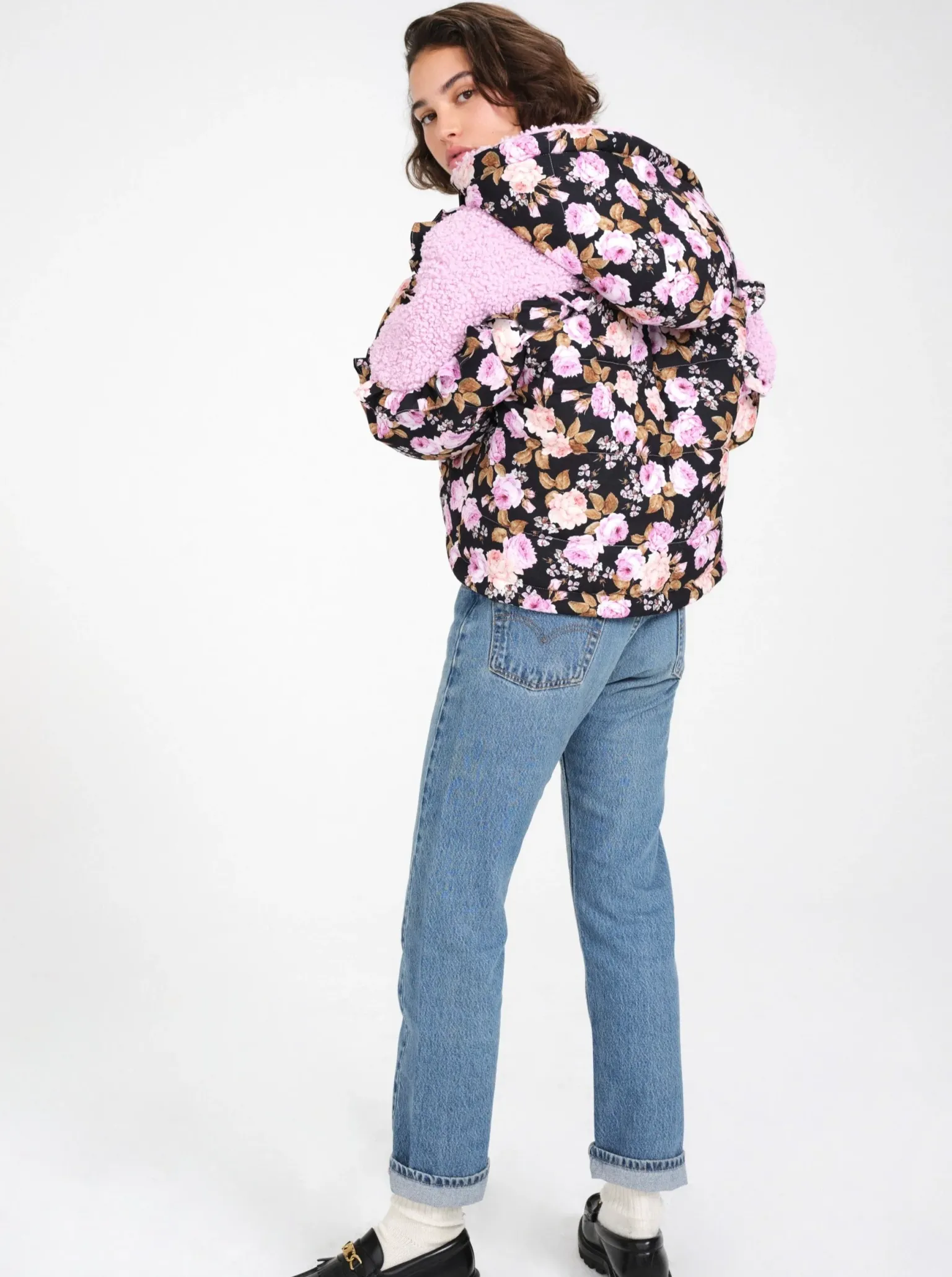 puffer_jacket_with_ruffle_2.webp Best Sale For Love & Lemons Puffer Jacket With Ruffle Trim Black