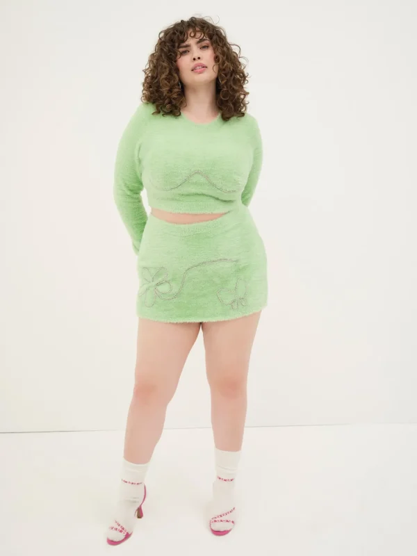 Cheap For Love & Lemons Reid Crop Sweater Green