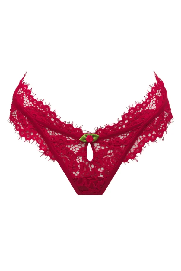 Outlet For Love & Lemons Rosa Lace Ruffle Thong Panty Red