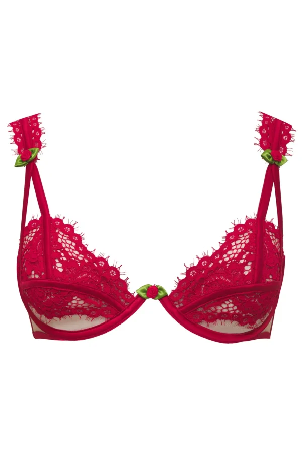 Store For Love & Lemons Rosa Lace Ruffle Underwire Bra Red