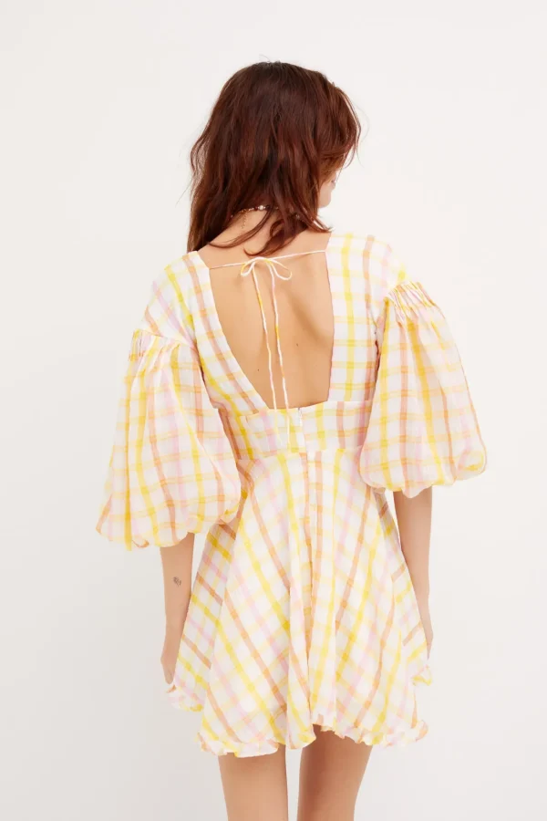 Hot For Love & Lemons Rue Puff Sleeve Mini Dress Yellow