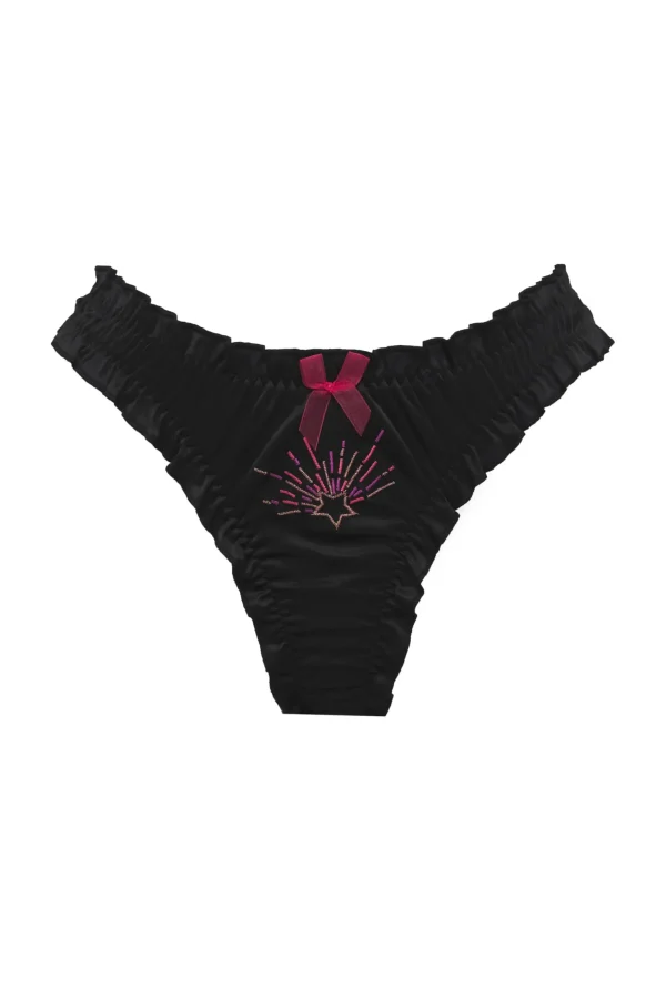 Clearance For Love & Lemons Satin Ruffle Thong & Scrunchie Set Black