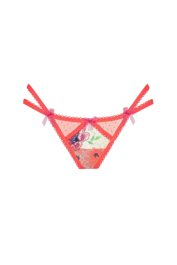 Online For Love & Lemons Shimmer Zinnia Embroidery Thong Panty Pink