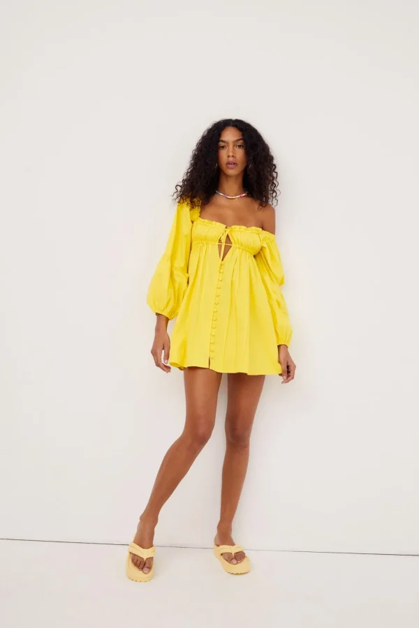 Best Sale For Love & Lemons Sierra Puff Sleeve Mini Dress Yellow