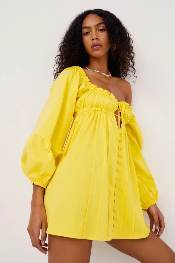 Best Sale For Love & Lemons Sierra Puff Sleeve Mini Dress Yellow