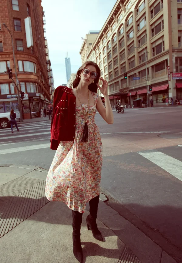 Discount For Love & Lemons Theodora Midi Dress Pink