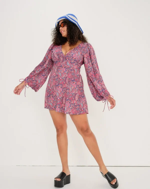 Best Sale For Love & Lemons Tonya Long Sleeve Mini Dress Purple