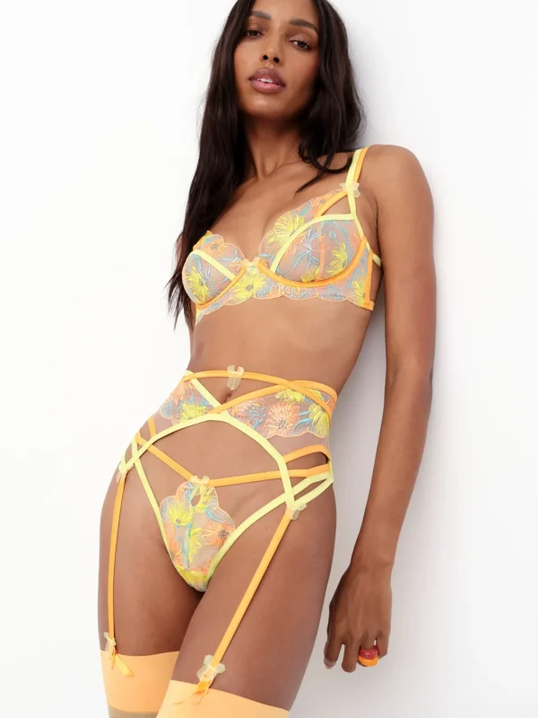 Store For Love & Lemons Waterlily Embroidery Underwire Bra Orange