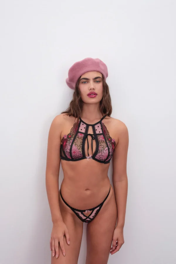 Cheap For Love & Lemons Zinnia Embroidered High Neck Bra Black